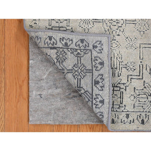 2'x2'1" Gentle Gray, Mughal Flower Tone on Tone Design, Pure Silk with Textured Wool, Hand Knotted, Square Sample Oriental Rug FWR468174