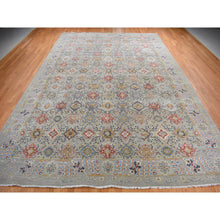 Load image into Gallery viewer, 12&#39;x18&#39; Silver Gray, The Sunset Rosettes, Broken And Erased Persian Inspired Design, Wool And Pure Silk, Hand Knotted, Oversized Oriental Rug FWR468198