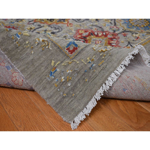 12'x18' Silver Gray, THE SUNSET ROSETTES, Broken and Erased Persian Inspired Design, Wool and Pure Silk, Hand Knotted, Oversized Oriental Rug FWR468198