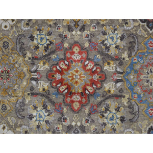 12'x18' Silver Gray, THE SUNSET ROSETTES, Broken and Erased Persian Inspired Design, Wool and Pure Silk, Hand Knotted, Oversized Oriental Rug FWR468198