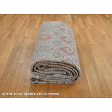 Load image into Gallery viewer, 12&#39;x18&#39; Silver Gray, THE SUNSET ROSETTES, Broken and Erased Persian Inspired Design, Wool and Pure Silk, Hand Knotted, Oversized Oriental Rug FWR468198