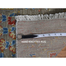 Load image into Gallery viewer, 12&#39;x18&#39; Silver Gray, THE SUNSET ROSETTES, Broken and Erased Persian Inspired Design, Wool and Pure Silk, Hand Knotted, Oversized Oriental Rug FWR468198