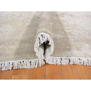 12'x15'4" Pink Gray, Broken and Erased Persian Inspired Design, Wool and Silk with Touch of Pink, Hand Knotted, Oversize Oriental Rug FWR468222