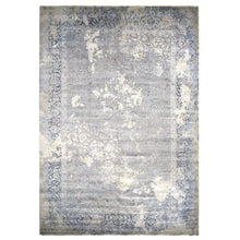 Load image into Gallery viewer, 12&#39;x18&#39; Cloud Gray, Broken and Erased Persian Design, Wool with Pure Silk, Hand Knotted, Oversized Oriental Rug FWR468228