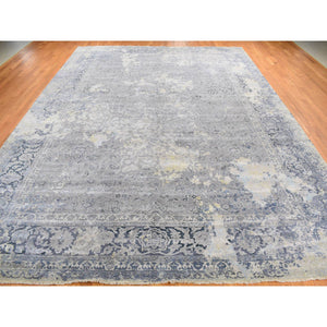 12'x18' Cloud Gray, Broken and Erased Persian Design, Wool with Pure Silk, Hand Knotted, Oversized Oriental Rug FWR468228