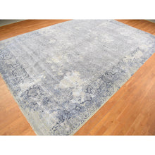 Load image into Gallery viewer, 12&#39;x18&#39; Cloud Gray, Broken and Erased Persian Design, Wool with Pure Silk, Hand Knotted, Oversized Oriental Rug FWR468228