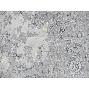 12'x18' Cloud Gray, Broken and Erased Persian Design, Wool with Pure Silk, Hand Knotted, Oversized Oriental Rug FWR468228