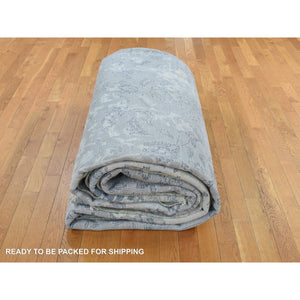 12'x18' Cloud Gray, Broken and Erased Persian Design, Wool with Pure Silk, Hand Knotted, Oversized Oriental Rug FWR468228
