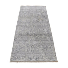 Load image into Gallery viewer, 2&#39;7&quot;x5&#39;10&quot; Ash Gray, Hand Knotted, Damask Tone On Tone Design, Wool and Silk, Hi-Lo Pile, Runner Oriental Rug FWR468252
