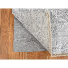 Load image into Gallery viewer, 2&#39;7&quot;x5&#39;10&quot; Ash Gray, Hand Knotted, Damask Tone On Tone Design, Wool and Silk, Hi-Lo Pile, Runner Oriental Rug FWR468252