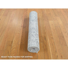 Load image into Gallery viewer, 2&#39;7&quot;x5&#39;10&quot; Ash Gray, Hand Knotted, Damask Tone On Tone Design, Wool and Silk, Hi-Lo Pile, Runner Oriental Rug FWR468252