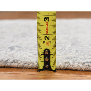2'7"x5'10" Ash Gray, Hand Knotted, Damask Tone On Tone Design, Wool and Silk, Hi-Lo Pile, Runner Oriental Rug FWR468252