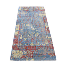 Load image into Gallery viewer, 2&#39;5&quot;x6&#39; Air Force Blue, Broken Design, Hand Knotted, Silk with Textured Wool, Runner Oriental Rug FWR468276