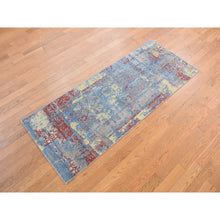 Load image into Gallery viewer, 2&#39;5&quot;x6&#39; Air Force Blue, Broken Design, Hand Knotted, Silk with Textured Wool, Runner Oriental Rug FWR468276