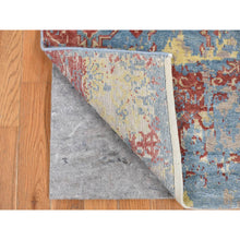 Load image into Gallery viewer, 2&#39;5&quot;x6&#39; Air Force Blue, Broken Design, Hand Knotted, Silk with Textured Wool, Runner Oriental Rug FWR468276