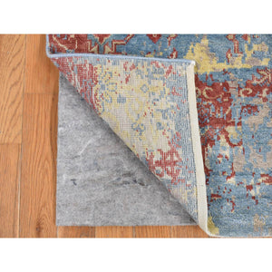 2'5"x6' Air Force Blue, Broken Design, Hand Knotted, Silk with Textured Wool, Runner Oriental Rug FWR468276