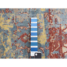 Load image into Gallery viewer, 2&#39;5&quot;x6&#39; Air Force Blue, Broken Design, Hand Knotted, Silk with Textured Wool, Runner Oriental Rug FWR468276