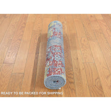 Load image into Gallery viewer, 2&#39;5&quot;x6&#39; Air Force Blue, Broken Design, Hand Knotted, Silk with Textured Wool, Runner Oriental Rug FWR468276