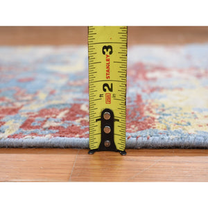 2'5"x6' Air Force Blue, Broken Design, Hand Knotted, Silk with Textured Wool, Runner Oriental Rug FWR468276