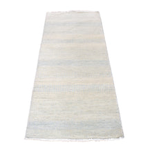Load image into Gallery viewer, 2&#39;7&quot;x6&#39;2&quot; Old Lace White, Wool and Silk, Tone on Tone Grass Design, Hand Knotted, Short Runner Oriental Rug FWR468288