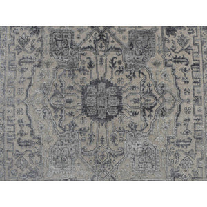 6'x9'2" Stone Gray, Heriz Design, Wool and Silk, Hi-lo Pile, Hand Knotted, Oriental Rug FWR468294
