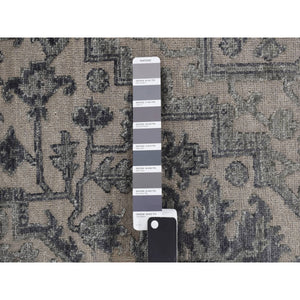 6'x9'2" Stone Gray, Heriz Design, Wool and Silk, Hi-lo Pile, Hand Knotted, Oriental Rug FWR468294