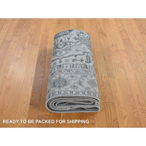 6'x9'2" Stone Gray, Heriz Design, Wool and Silk, Hi-lo Pile, Hand Knotted, Oriental Rug FWR468294