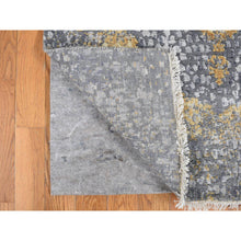 Load image into Gallery viewer, 3&#39;2&quot;x10&#39; Carbon Gray with Gold, Persian Medallion Design, Wool and Pure Silk, Hand Knotted, Runner Oriental Rug FWR468312