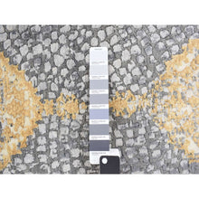 Load image into Gallery viewer, 3&#39;2&quot;x10&#39; Carbon Gray With Gold, Persian Medallion Design, Wool And Pure Silk, Hand Knotted, Runner Oriental Rug FWR468312