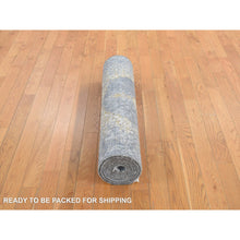Load image into Gallery viewer, 3&#39;2&quot;x10&#39; Carbon Gray with Gold, Persian Medallion Design, Wool and Pure Silk, Hand Knotted, Runner Oriental Rug FWR468312