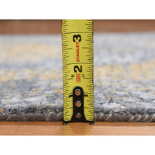 Load image into Gallery viewer, 3&#39;2&quot;x10&#39; Carbon Gray with Gold, Persian Medallion Design, Wool and Pure Silk, Hand Knotted, Runner Oriental Rug FWR468312
