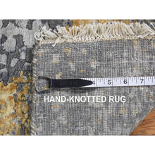 Load image into Gallery viewer, 3&#39;2&quot;x10&#39; Carbon Gray with Gold, Persian Medallion Design, Wool and Pure Silk, Hand Knotted, Runner Oriental Rug FWR468312