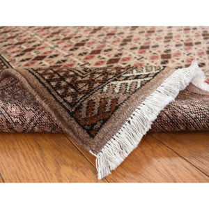 3'5"x4'10" Almond Brown, Mori Bokara with Jaldar Geometric Design, 100% Wool, Hand Knotted, Oriental Rug FWR468318