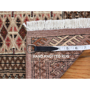 3'5"x4'10" Almond Brown, Mori Bokara with Jaldar Geometric Design, 100% Wool, Hand Knotted, Oriental Rug FWR468318