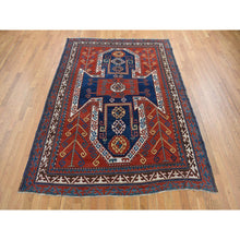 Load image into Gallery viewer, 6&#39;10&quot;x9&#39;3&quot; Scarlet Red, Antique Caucasian Swan Kazak, Vegetable Dyes, Good Condition, No Repairs, Clean, Rare Large Size, 100% Wool, Hand Knotted Oriental Rug FWR468336