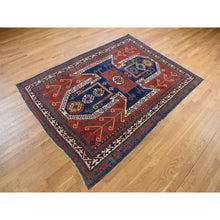 Load image into Gallery viewer, 6&#39;10&quot;x9&#39;3&quot; Scarlet Red, Antique Caucasian Swan Kazak, Vegetable Dyes, Good Condition, No Repairs, Clean, Rare Large Size, 100% Wool, Hand Knotted Oriental Rug FWR468336