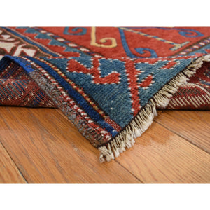 6'10"x9'3" Scarlet Red, Antique Caucasian Swan Kazak, Vegetable Dyes, Good Condition, No Repairs, Clean, Rare Large Size, 100% Wool, Hand Knotted Oriental Rug FWR468336