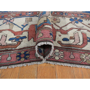 11'3"x15'3" Vermilion Red, Antique Persian Serapi Heriz, 100% Wool, Hand Knotted, Even Wear, Clean, Sides and Ends Secured, Oversized Oriental Rug FWR468342
