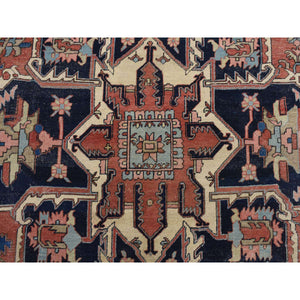 11'3"x15'3" Vermilion Red, Antique Persian Serapi Heriz, 100% Wool, Hand Knotted, Even Wear, Clean, Sides and Ends Secured, Oversized Oriental Rug FWR468342