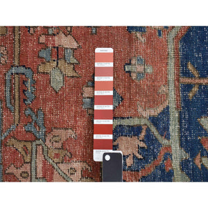 11'3"x15'3" Vermilion Red, Antique Persian Serapi Heriz, 100% Wool, Hand Knotted, Even Wear, Clean, Sides and Ends Secured, Oversized Oriental Rug FWR468342