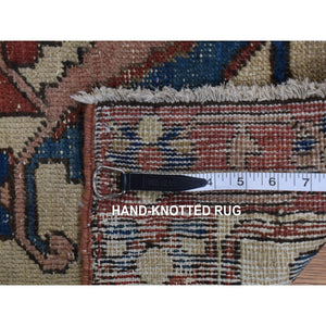 11'3"x15'3" Vermilion Red, Antique Persian Serapi Heriz, 100% Wool, Hand Knotted, Even Wear, Clean, Sides and Ends Secured, Oversized Oriental Rug FWR468342