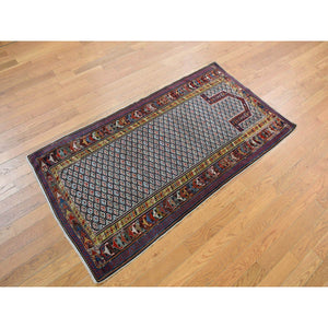 3'1"x6' Smoke White with Prussian Blue, Antique Shirvan Caucasian with Prayer Design, 100% Wool, Hand Knotted, Good Condition, Even Wear, Clean, Sides and Ends Professionally Secured, Runner Oriental Rug FWR468354