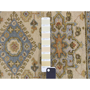 3'x5'1" Acoustic White, Extra Soft Wool, Hand Knotted, Karajeh Design Tribal Medallions, Runner Oriental Rug FWR468372