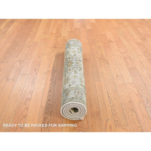 3'x5'1" Acoustic White, Extra Soft Wool, Hand Knotted, Karajeh Design Tribal Medallions, Runner Oriental Rug FWR468372