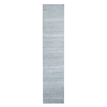 Load image into Gallery viewer, 2&#39;6&quot;x12&#39; Periwinkle Blue, Grass Design, Hand Knotted, Wool and Silk, Tone on Tone Modern, Runner Oriental Rug FWR468402