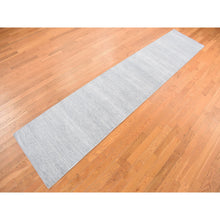 Load image into Gallery viewer, 2&#39;6&quot;x12&#39; Periwinkle Blue, Grass Design, Hand Knotted, Wool and Silk, Tone on Tone Modern, Runner Oriental Rug FWR468402