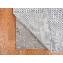 Load image into Gallery viewer, 2&#39;6&quot;x12&#39; Periwinkle Blue, Grass Design, Hand Knotted, Wool and Silk, Tone on Tone Modern, Runner Oriental Rug FWR468402