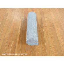 Load image into Gallery viewer, 2&#39;6&quot;x12&#39; Periwinkle Blue, Grass Design, Hand Knotted, Wool and Silk, Tone on Tone Modern, Runner Oriental Rug FWR468402