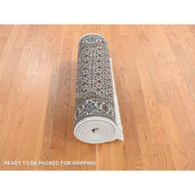 Load image into Gallery viewer, 2&#39;7&quot;x11&#39;10&quot; Ivory, Wool And Silk, Tabriz Mahi Medallion Design, Hand Knotted, Runner Oriental Rug FWR468408