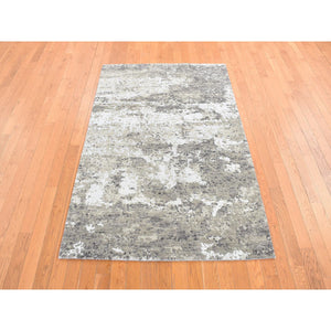 4'x6' Laurel Green, Abstract Galaxy Design, 100% Wool, Hand Knotted, Oriental Rug FWR468468